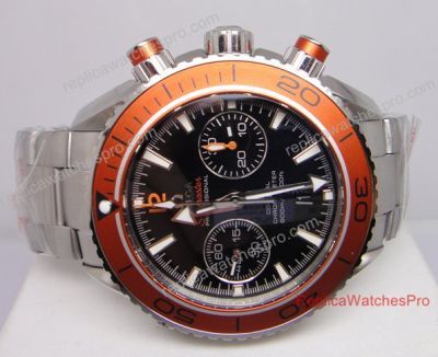 Best Swiss Fake Omega Seamaster Planet Ocean Chronograph Watch Orange Bezel